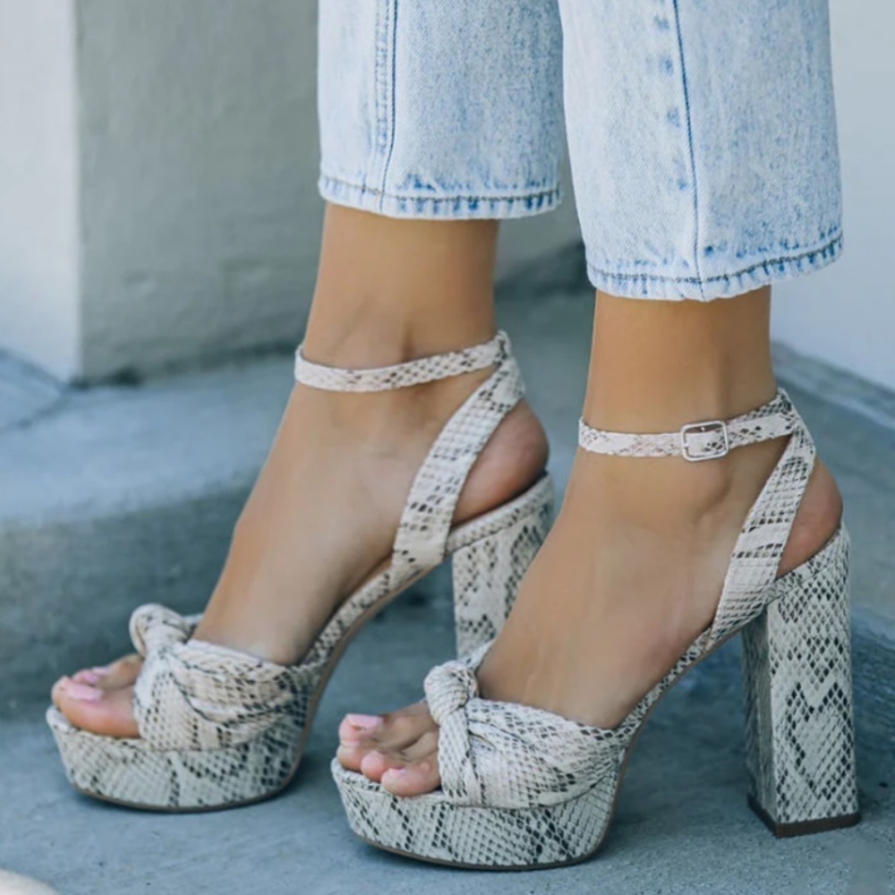 Nib Vici Poppy Heeled Python Platform Sandal - Be… - image 4